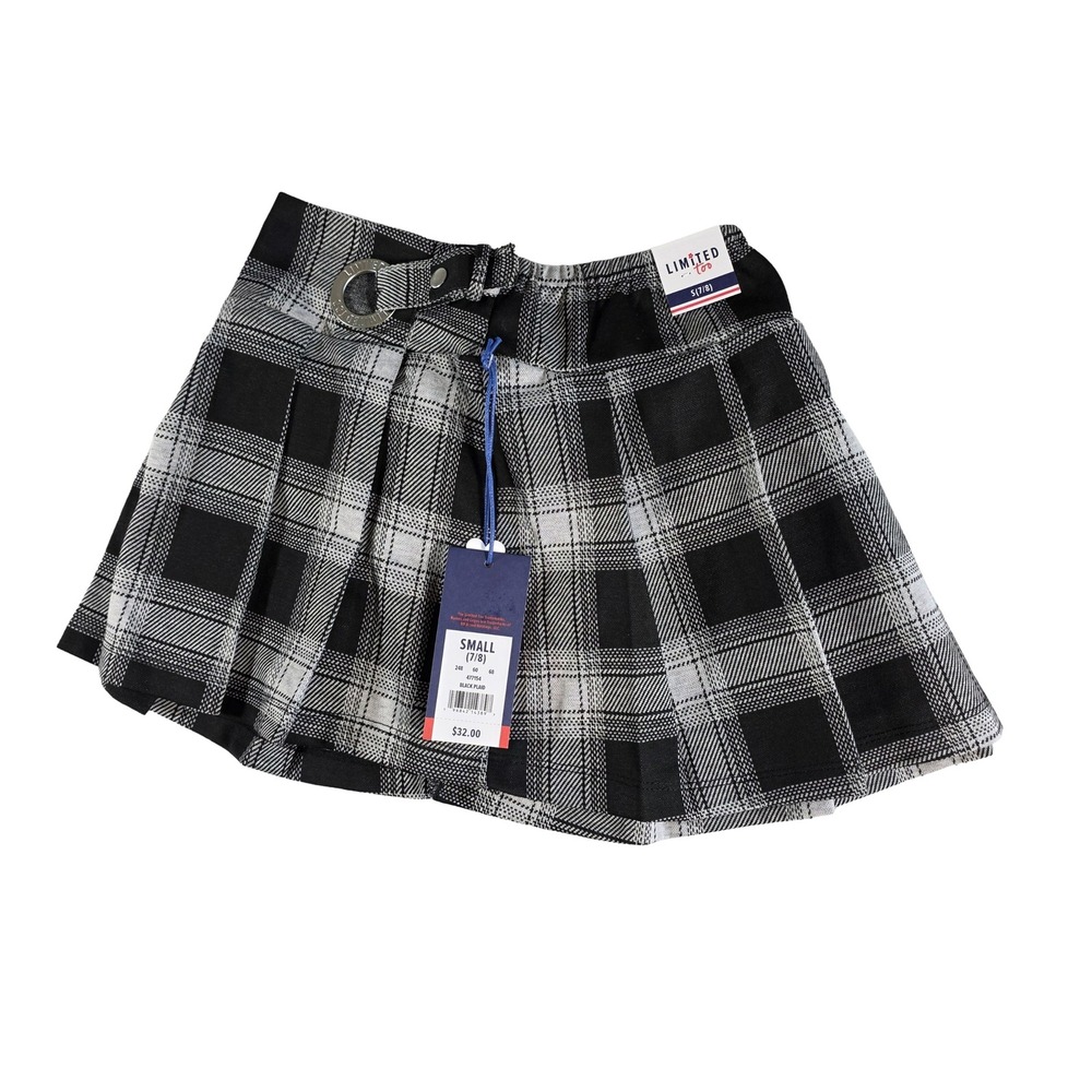 Limited Too Girls Black Plaid Skort Size 7/8 Pleated Plaid Skirt New